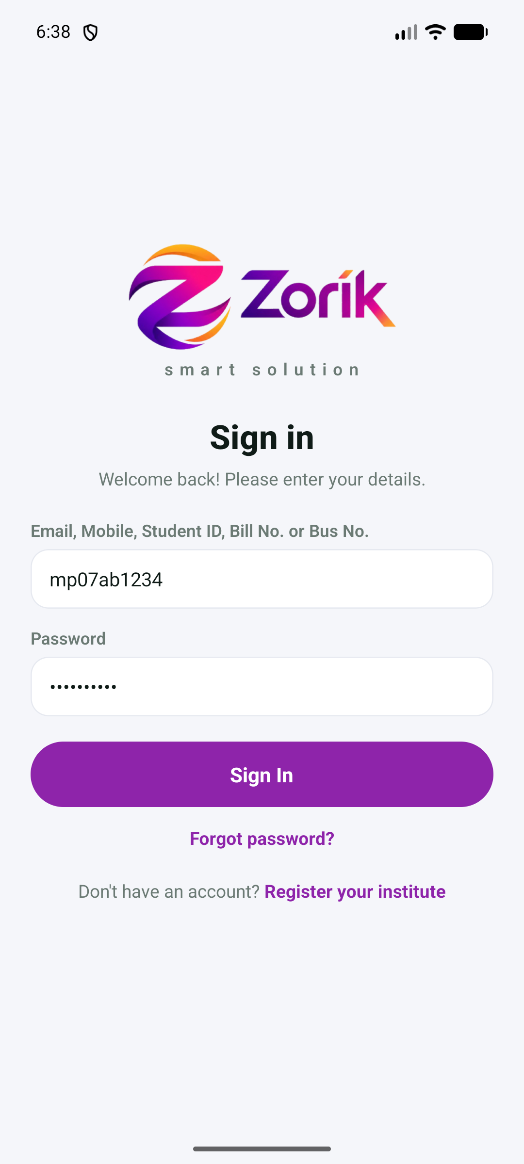 Signing in with the bus number