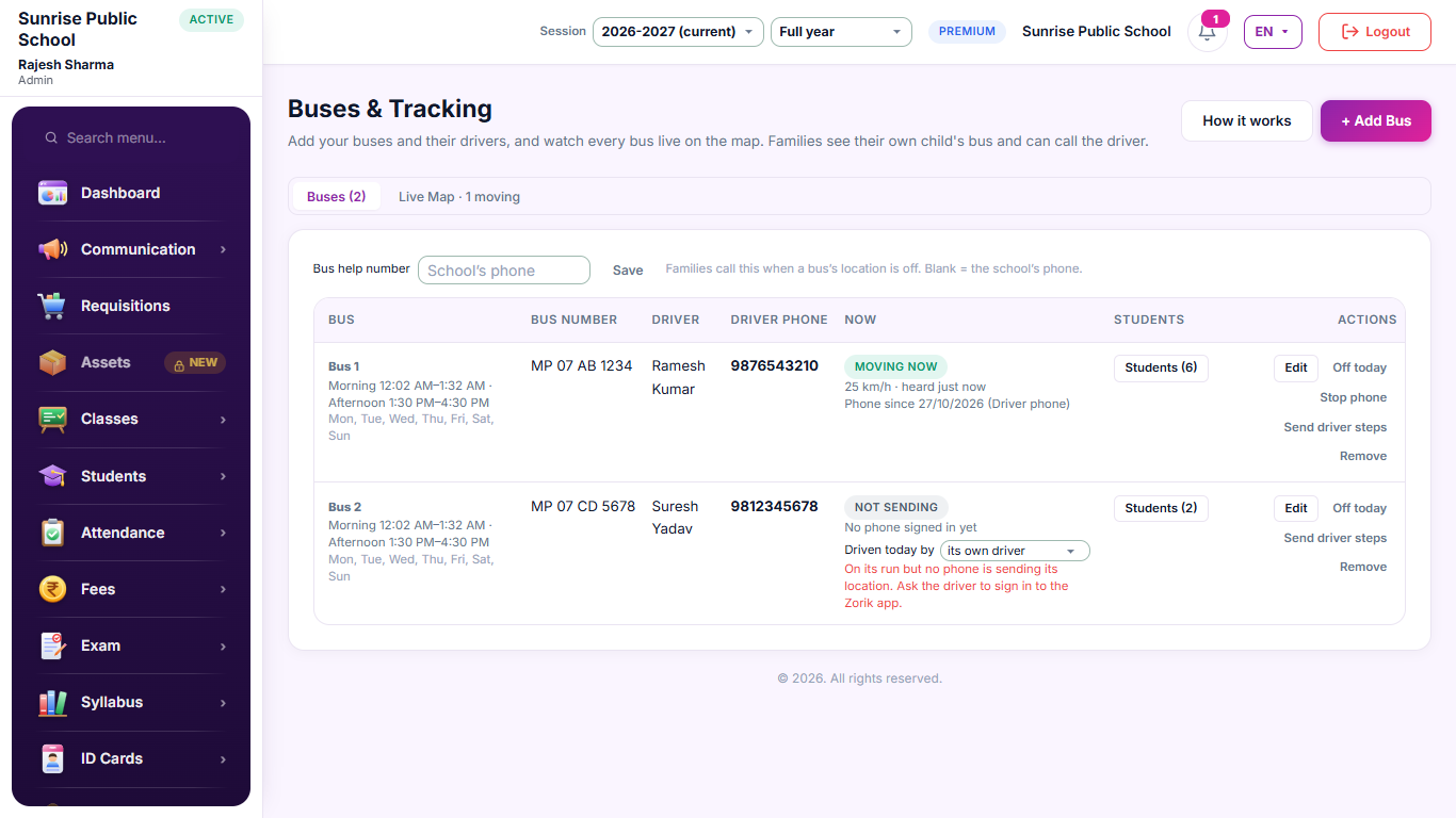 The Buses & Tracking page