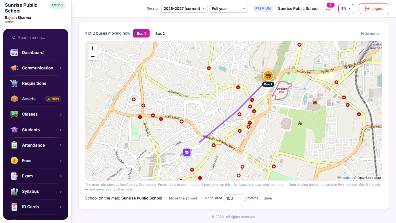 A bus moving on the map